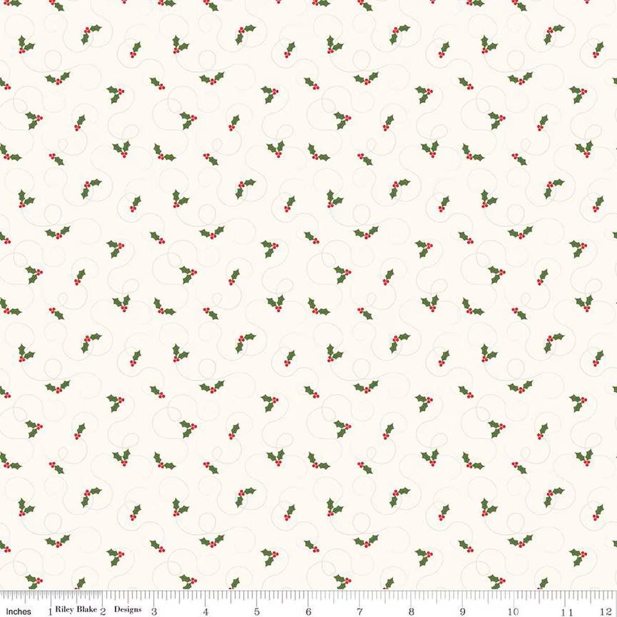 More Christmas Wishes Holly White - Riley Blake Designs - Quilting Cotton Fabric by the yard - Holiday - C16554-WHITE