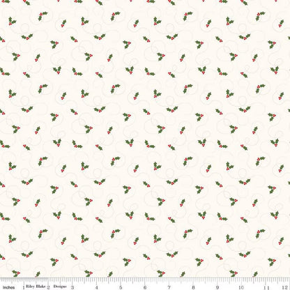 More Christmas Wishes Holly White - Riley Blake Designs - Quilting Cotton Fabric by the yard - Holiday - C16554-WHITE