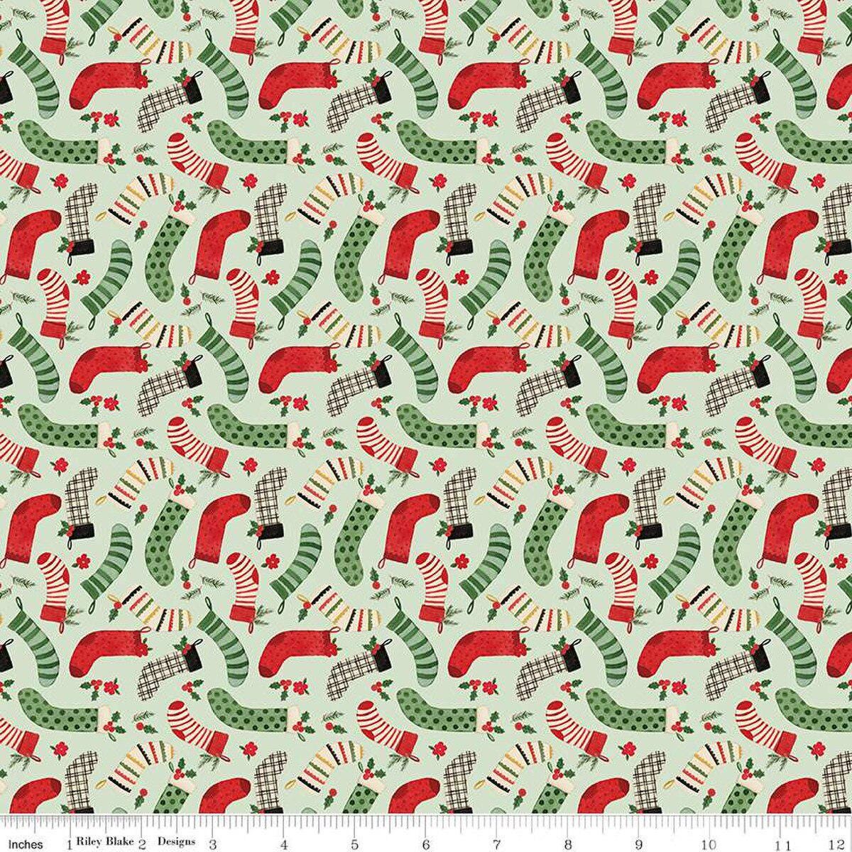 Charming Christmas Stockings Mint - Riley Blake Designs - Quilting Cotton Fabric by the yard - Festive - C16353-MINT