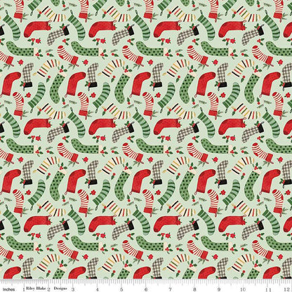 Charming Christmas Stockings Mint - Riley Blake Designs - Quilting Cotton Fabric by the yard - Festive - C16353-MINT