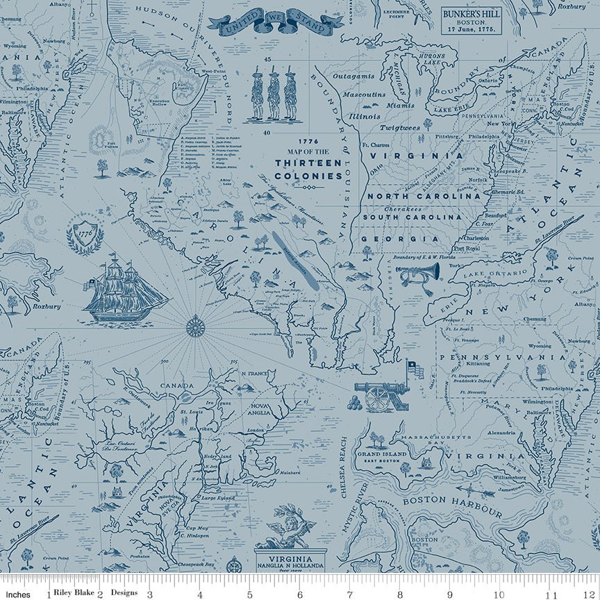 Independence Colonial Map Blue - Ray of Sonshine Design