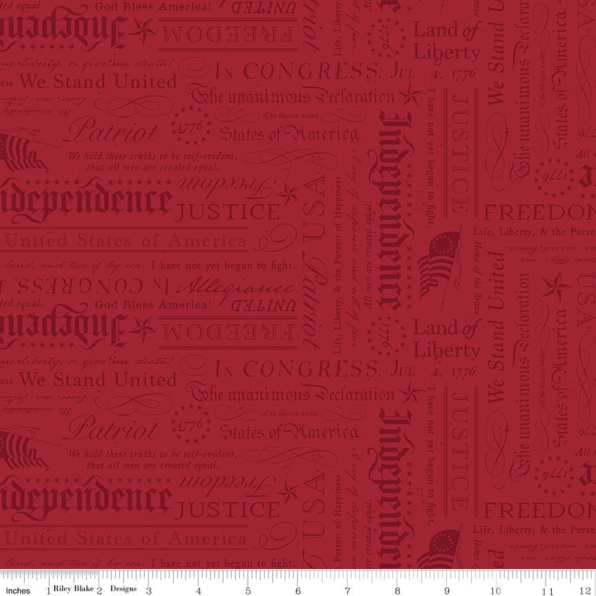 Independence Declaration Cherry Tart Riley Blake Quilting Fabric by the Yard - Ray of Sonshine Design