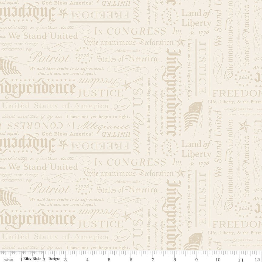 Independence Declaration Riley Blake Quilting Cotton Fabric by the Yard Cream - Ray of Sonshine Design