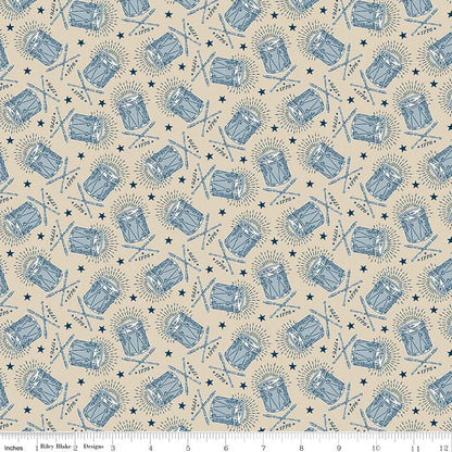 Independence Drums Beige Riley Blake Quilting Cotton Fabric by the Yard - Ray of Sonshine Design