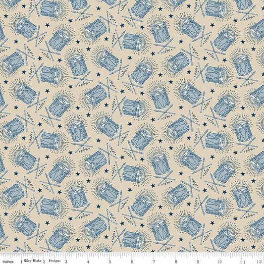 Independence Drums Beige Riley Blake Quilting Cotton Fabric by the Yard - Ray of Sonshine Design