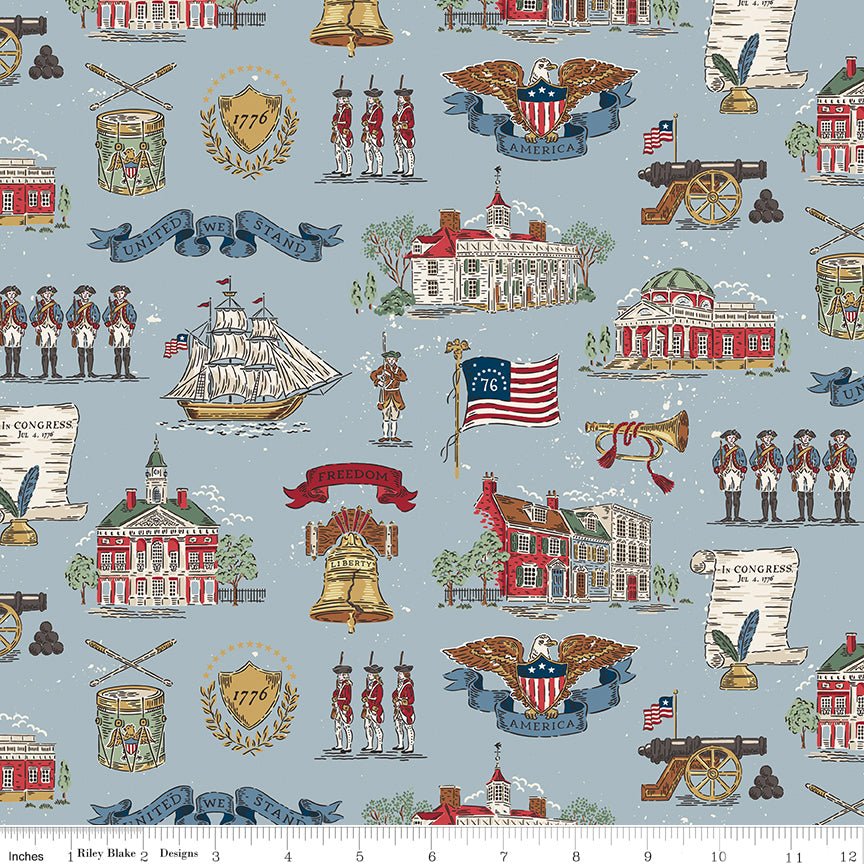 Independence Main Blue Riley Blake Designs Quilting Cotton Fabric by the Yard - Ray of Sonshine Design