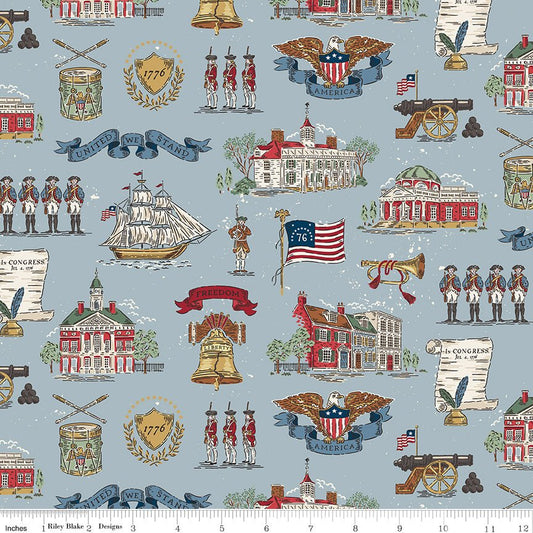 Independence Main Blue Riley Blake Designs Quilting Cotton Fabric by the Yard - Ray of Sonshine Design