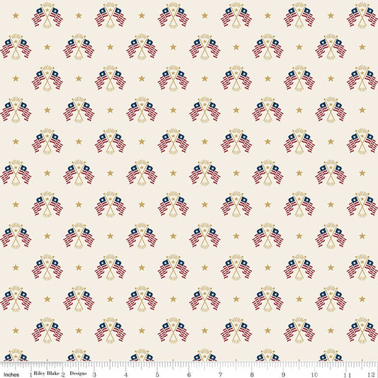 Independence Old Glory Cream Riley Blake Designs Quilting Cotton Fabric by the Yard - Ray of Sonshine Design