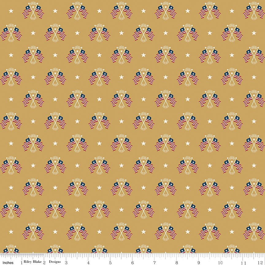 Independence Old Glory Gold Riley Blake Quilting Fabric by the Yard - Ray of Sonshine Design