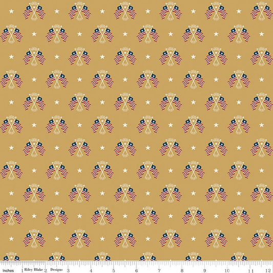 Independence Old Glory Gold Riley Blake Quilting Fabric by the Yard - Ray of Sonshine Design
