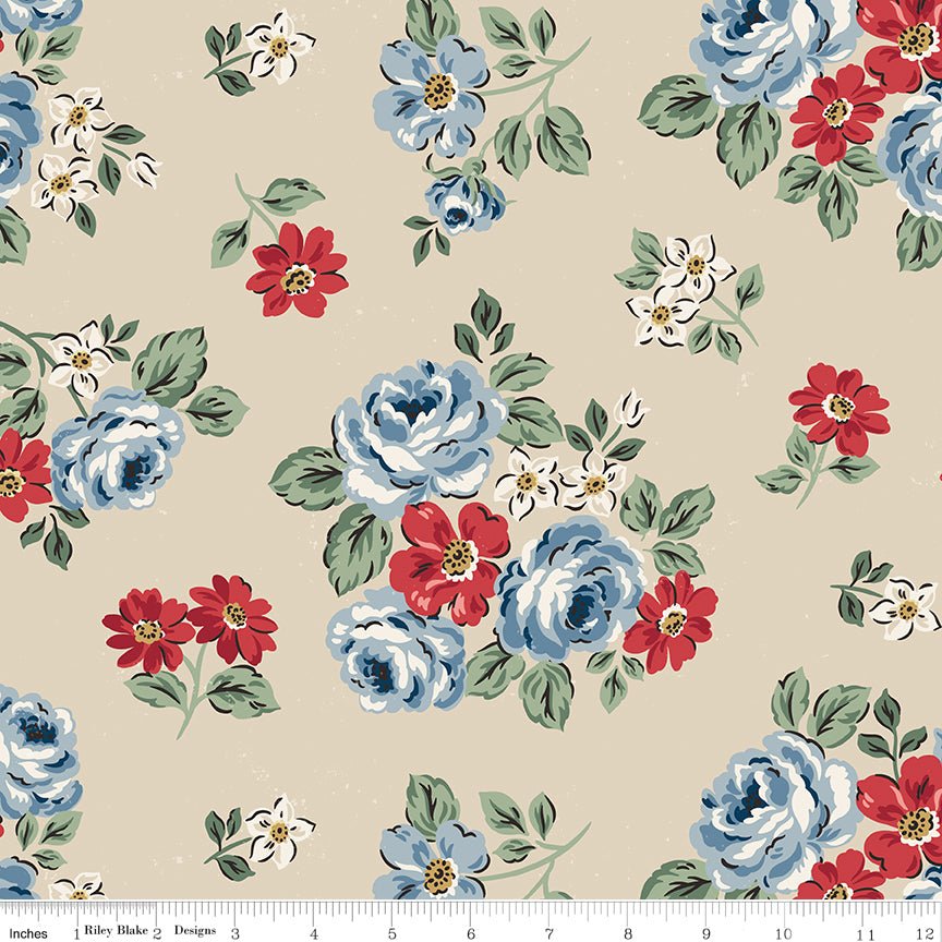 Independence Wideback Floral Beige — 107/108in Wide Back Fabric - Ray of Sonshine Design