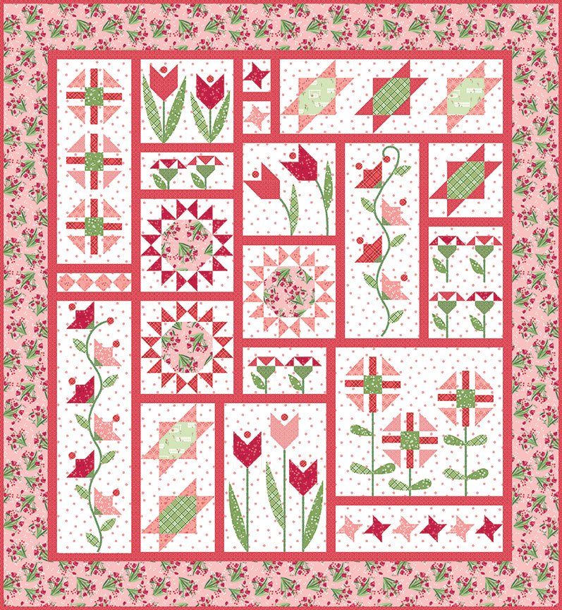 Jillily Studio Petal Patch Quilt Pattern – Flower & Star Blocks, 60 x 75 in - Ray of Sonshine Design