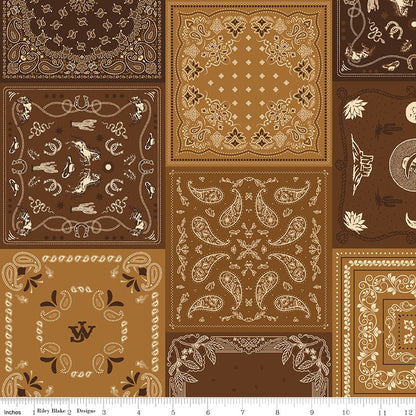 John Wayne American West Bandana Brown Fabric by the Yard | Riley Blake - Ray of Sonshine Design