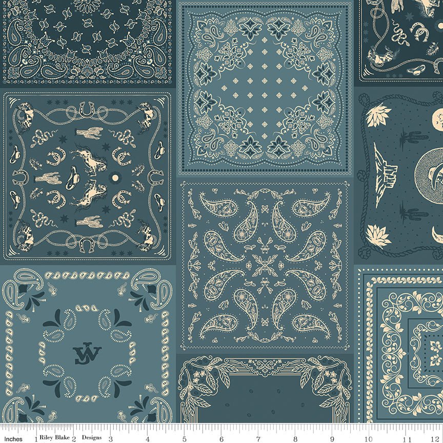 John Wayne American West Bandana Denim – Riley Blake Quilting Cotton Fabric by the Yard - Ray of Sonshine Design
