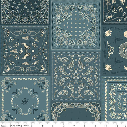 John Wayne American West Bandana Denim – Riley Blake Quilting Cotton Fabric by the Yard - Ray of Sonshine Design