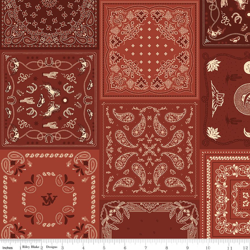 John Wayne American West Bandana Fabric, Red Quilting Cotton by Riley Blake (C16623 - RED) - Ray of Sonshine Design