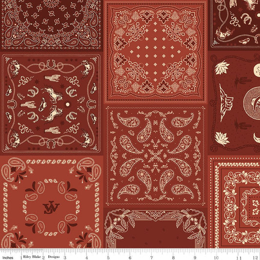 John Wayne American West Bandana Fabric, Red Quilting Cotton by Riley Blake (C16623 - RED) - Ray of Sonshine Design