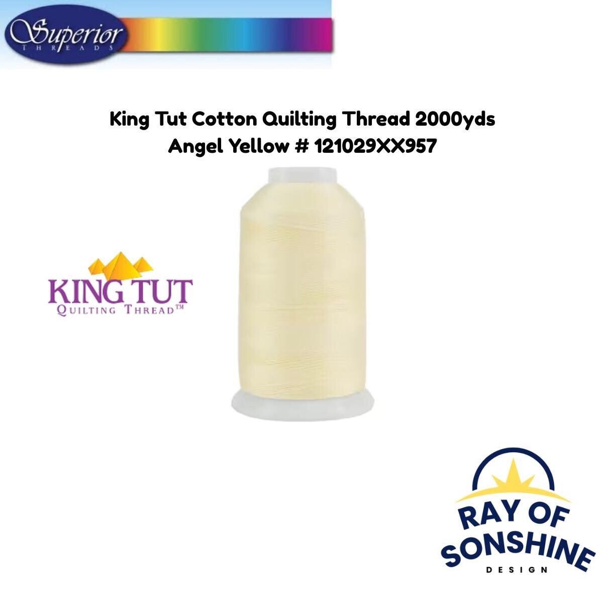 King Tut Cotton Quilting Thread 3 - ply 40wt 2000yds - Angel Yellow 121029XX957 - Longarm Thread - Ray of Sonshine Design