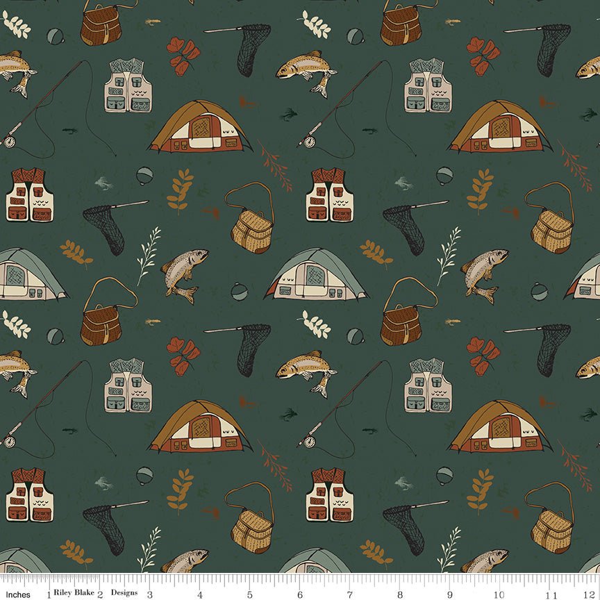 Let's Wander Gone Fishing Forest – Riley Blake Quilting Cotton (C16881 - FOREST) - Ray of Sonshine Design