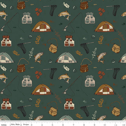 Let's Wander Gone Fishing Forest – Riley Blake Quilting Cotton (C16881 - FOREST) - Ray of Sonshine Design