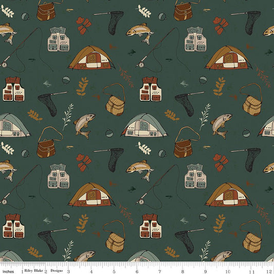 Let's Wander Gone Fishing Forest – Riley Blake Quilting Cotton (C16881 - FOREST) - Ray of Sonshine Design