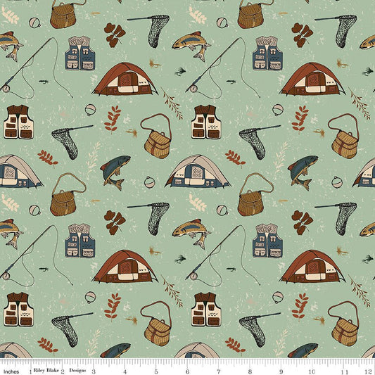 Let’s Wander Gone Fishing Sage – Riley Blake Quilting Cotton - Ray of Sonshine Design