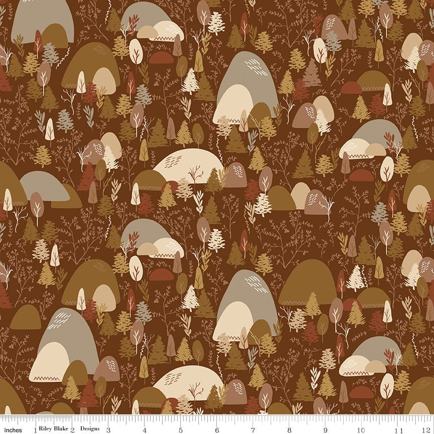 Let's Wander Mountain Music Brown - Riley Blake Quilting Cotton Fabric - Ray of Sonshine Design