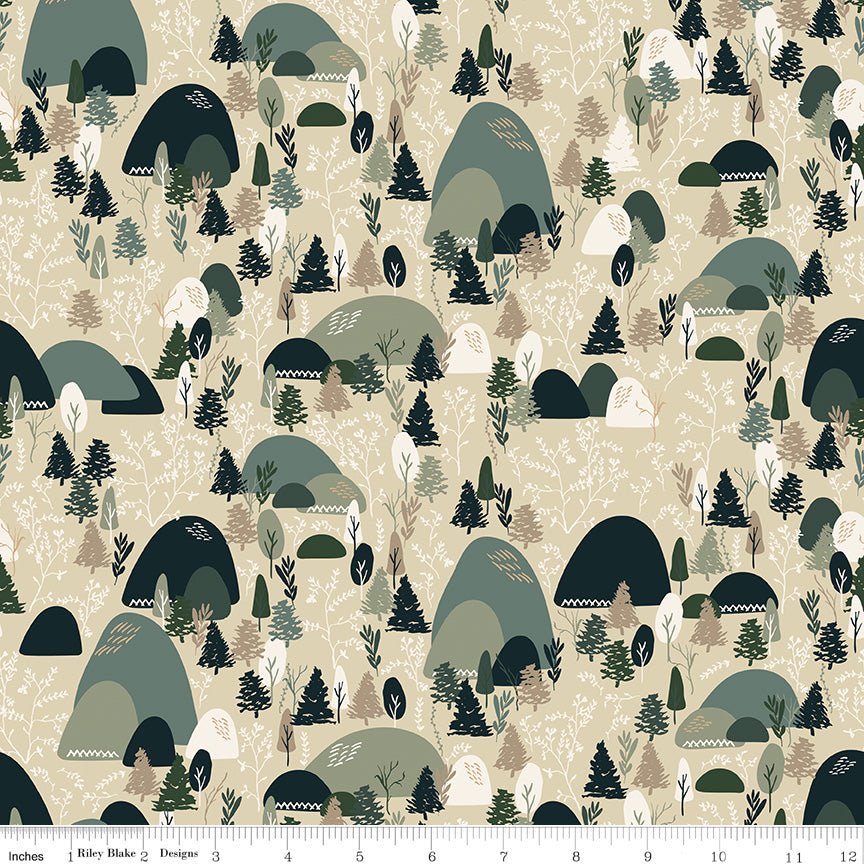 Let’s Wander Mountain Music Stone - Riley Blake Quilting Cotton Fabric (C16883 - STONE) - Ray of Sonshine Design