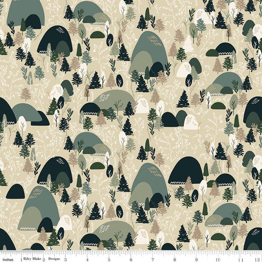 Let’s Wander Mountain Music Stone - Riley Blake Quilting Cotton Fabric (C16883 - STONE) - Ray of Sonshine Design