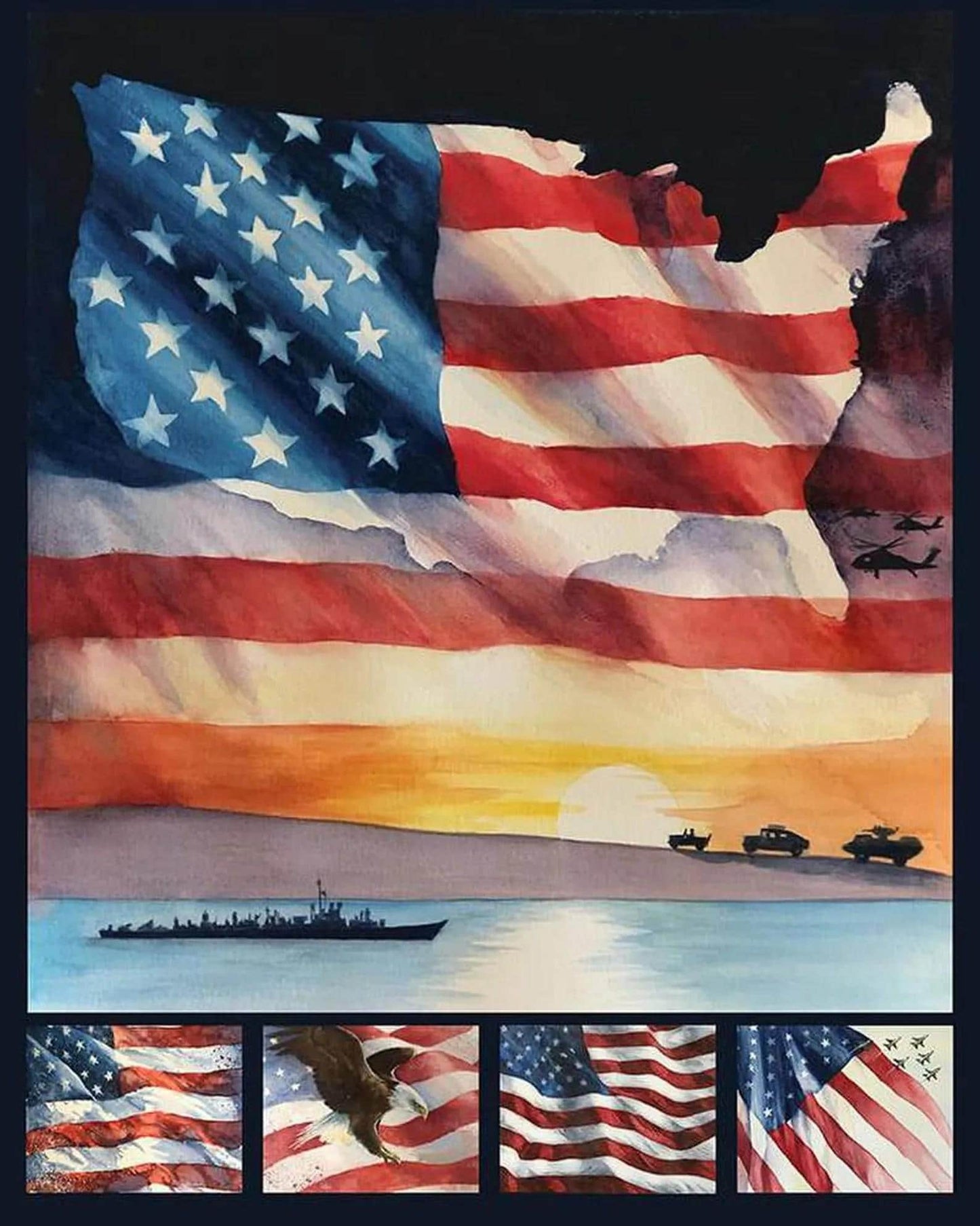 Letters From Home Flag PD15616 Panel by Riley Blake Designs - DIGITALLY PRINTED - Military United States - Quilting Cotton Fabric - Ray of Sonshine Design