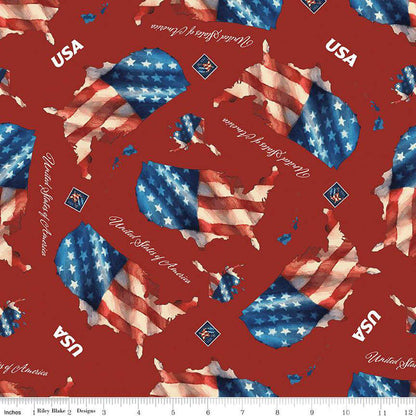Letters From Home Main Red - Riley Blake Designs - Map American Flag Patriotic USA United States - Quilting Cotton Fabric - C15610 - RED - Ray of Sonshine Design