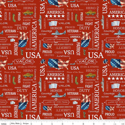 Letters From Home Text Red - Riley Blake Designs - America Patriotic USA Freedom Soldiers - Quilting Cotton Fabric - C15611 - RED - Ray of Sonshine Design