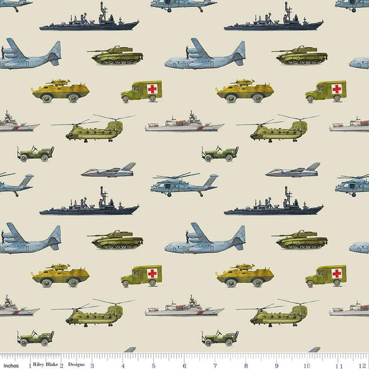 Letters From Home Transport Khaki - Riley Blake Designs - Military - Quilting Cotton Fabric - C15612 - KHAKI - Ray of Sonshine Design