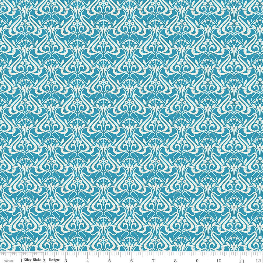 Liberty Fabrics Nouveau Shadow – Blue Lagoon Art Nouveau Floral Lasenby Cotton Fabric by the Yard - Ray of Sonshine Design