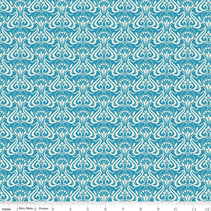 Liberty Fabrics Nouveau Shadow – Blue Lagoon Art Nouveau Floral Lasenby Cotton Fabric by the Yard - Ray of Sonshine Design