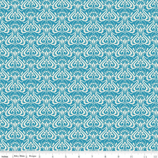 Liberty Fabrics Nouveau Shadow – Blue Lagoon Art Nouveau Floral Lasenby Cotton Fabric by the Yard - Ray of Sonshine Design