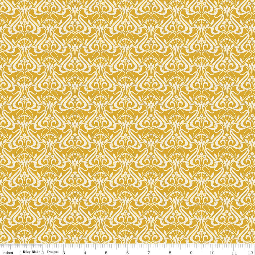 Liberty Fabrics Nouveau Shadow Golden Sunshine – Art Nouveau Floral Lasenby Cotton Yardage - Ray of Sonshine Design