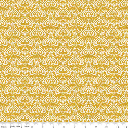 Liberty Fabrics Nouveau Shadow Golden Sunshine – Art Nouveau Floral Lasenby Cotton Yardage - Ray of Sonshine Design