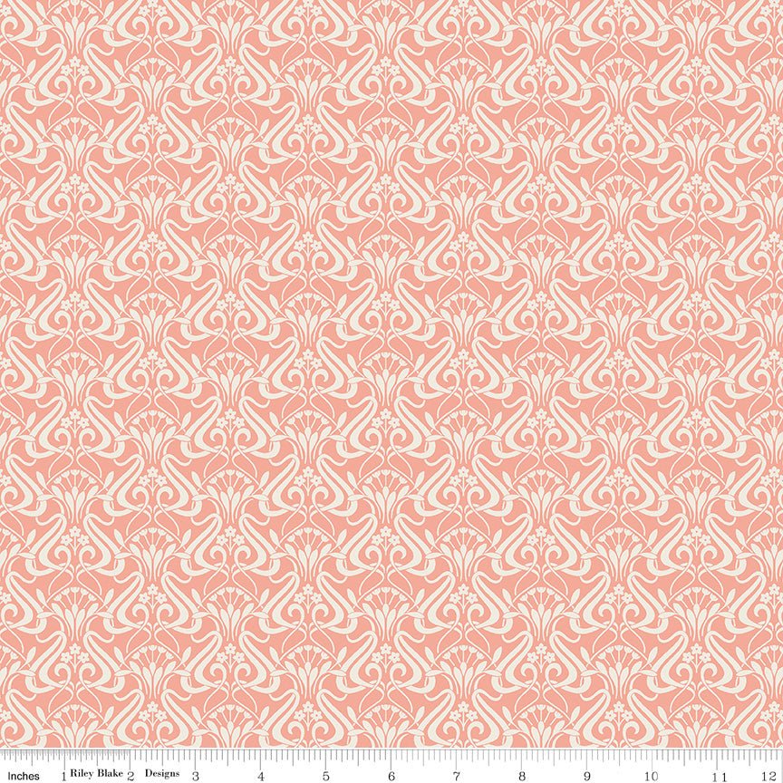 Liberty Fabrics Nouveau Shadow Soft Coral Lasenby Cotton Quilting Fabric by the Yard - Ray of Sonshine Design