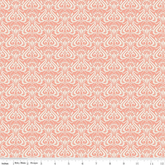 Liberty Fabrics Nouveau Shadow Soft Coral Lasenby Cotton Quilting Fabric by the Yard - Ray of Sonshine Design