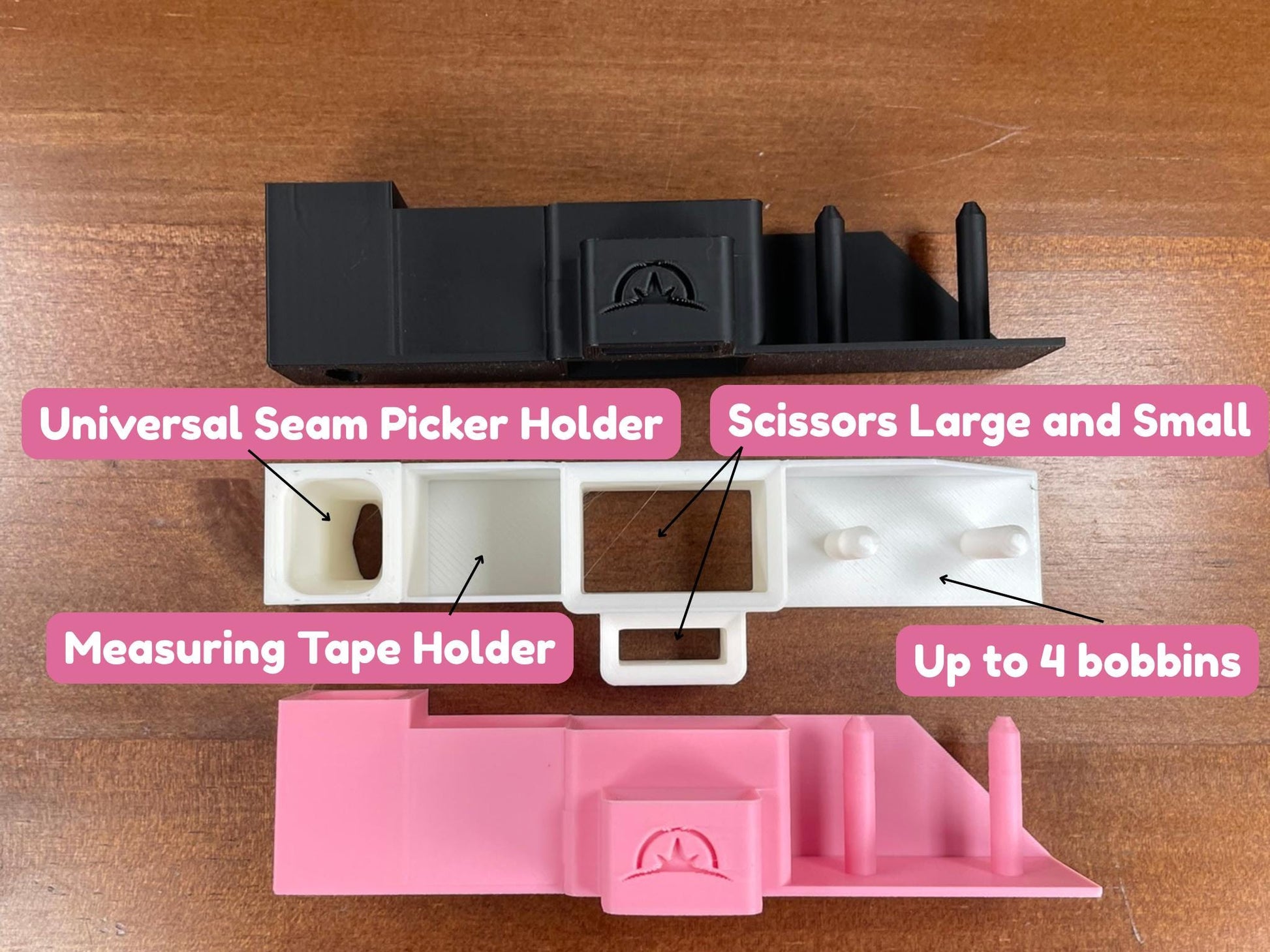 Longarm Caddy Shelf Organizer for Scissors, Bobbin, Measuring Tape, Seam Picker - Great gift for quilters - Ray of Sonshine Design