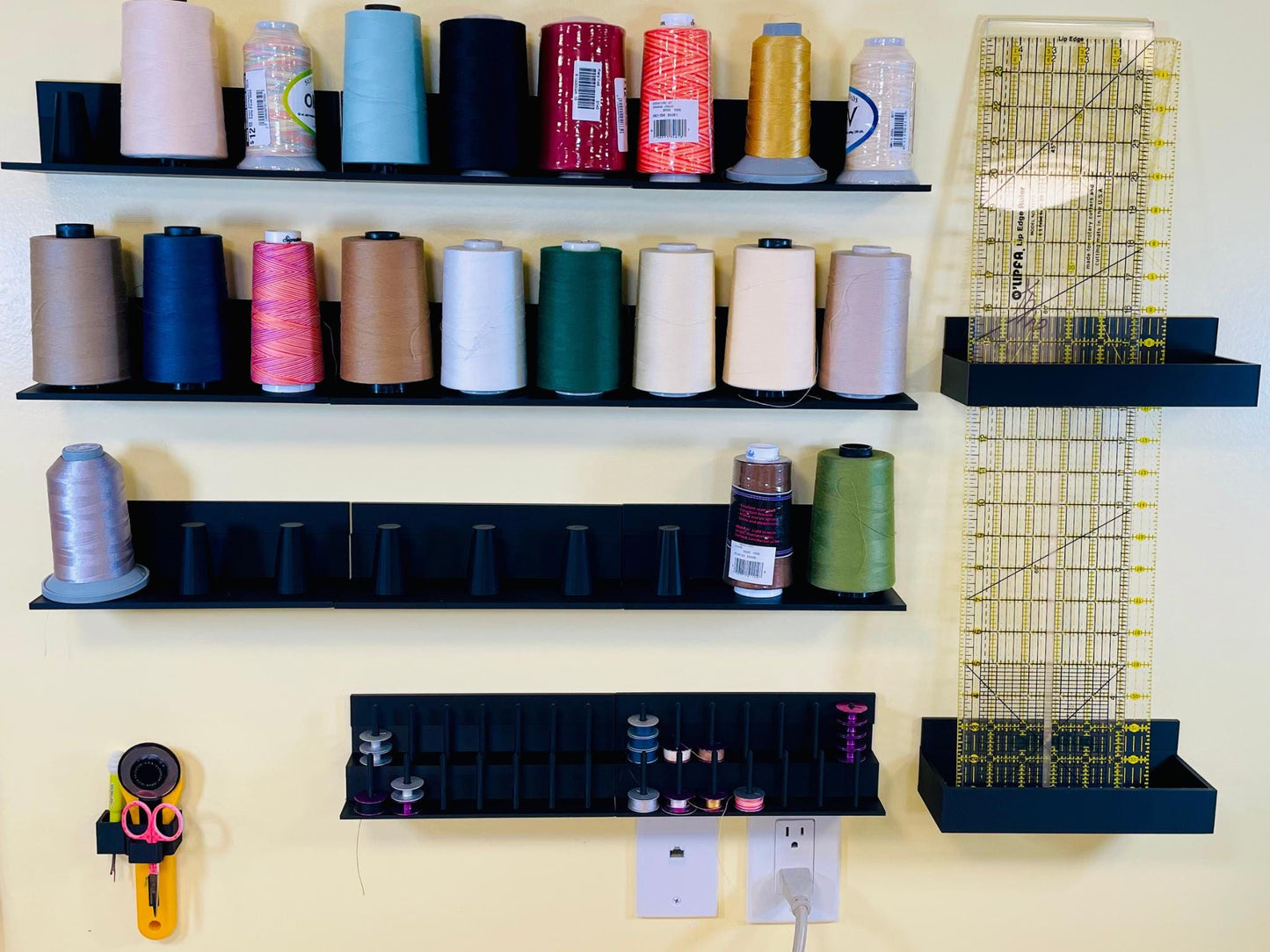 Longarm Organization - Thread Spool Shelf includes command strips - Ray of Sonshine Design