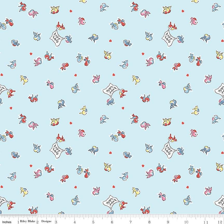 Love Notes Songbirds Sky - Riley Blake Designs - Cotton Fabric by the Yard - C16382 - SKY - Ray of Sonshine Design
