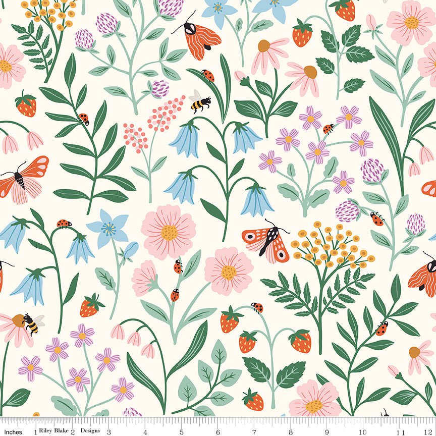Meadow Moments Blooms and Bugs Cream Fabric by the Yard or Fat Quarter - Little Forest Atelier Riley Blake Designs - Ray of Sonshine Design