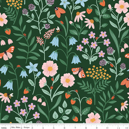 Meadow Moments Blooms and Bugs Forest Fabric by the Yard or Fat Quarter -Riley Blake Designs - Ray of Sonshine Design