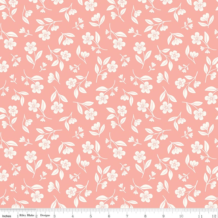 Meadow Moments Drifting Blooms Coral Fabric by the Yard or Fat Quarter - Riley Blake Designs - Ray of Sonshine Design