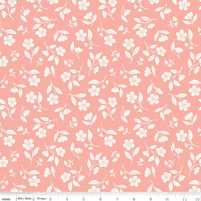 Meadow Moments Drifting Blooms Coral Fabric by the Yard or Fat Quarter - Riley Blake Designs - Ray of Sonshine Design