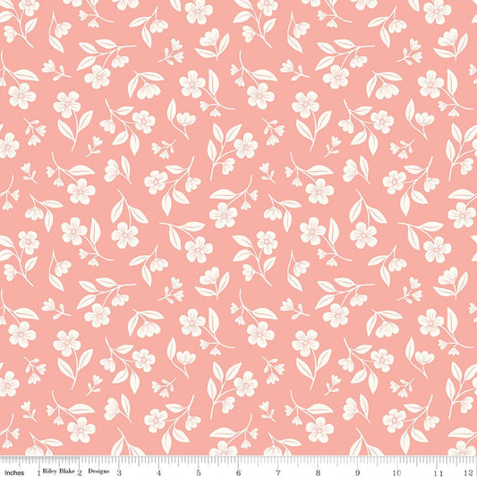 Meadow Moments Drifting Blooms Coral Fabric by the Yard or Fat Quarter - Riley Blake Designs - Ray of Sonshine Design