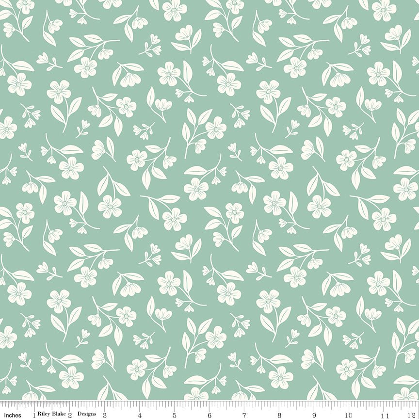 Meadow Moments Drifting Blooms Mint Riley Blake Fabric by the Yard - Ray of Sonshine Design