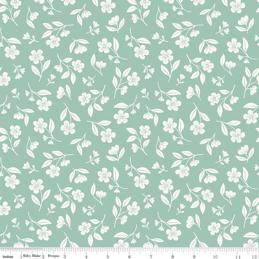 Meadow Moments Drifting Blooms Mint Riley Blake Fabric by the Yard - Ray of Sonshine Design